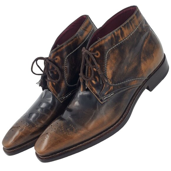 Mezlan Spain Antiqued Brown Gloss Leather Chukka Boots Mens 12 Dress Ankle Shoes - Picture 9 of 13